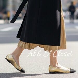 Sam Edelman Marley Gold Black Cap Toe Ballet Flats Women’s Size 7.5M Leather NIB